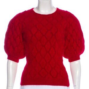 $1500 Alexander McQueen red angora puff sleeve sweater. Size XS. 0, 2